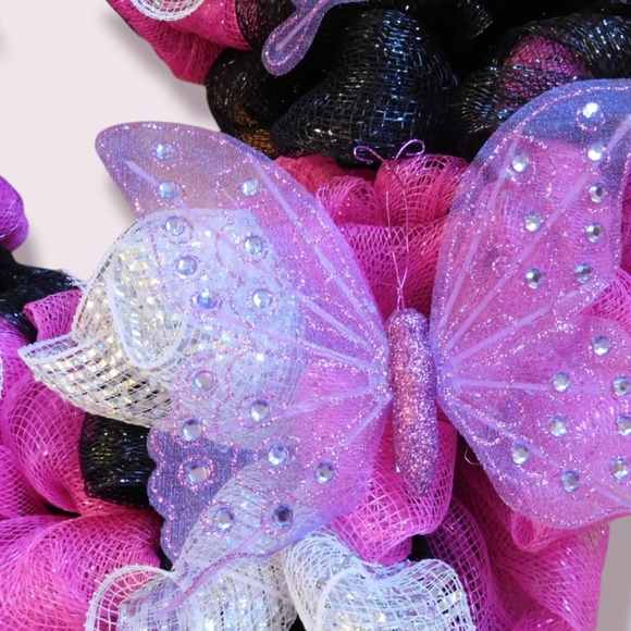 GOTH BUTTERFLY DECO MESH WREATH Handmade - Picture 3 of 6